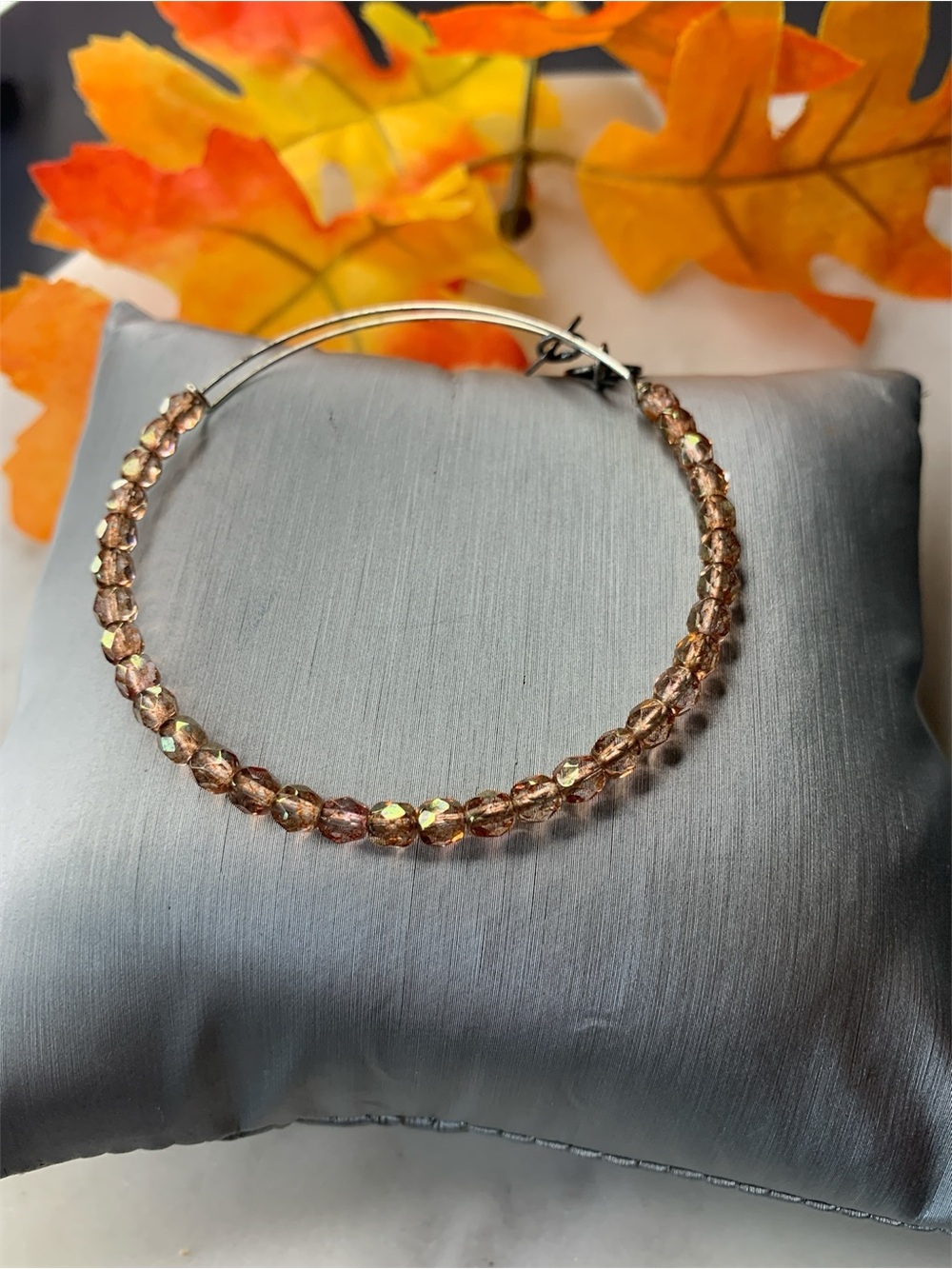 Alex and Ani Champagne Crystal Beaded Hoop Earrings